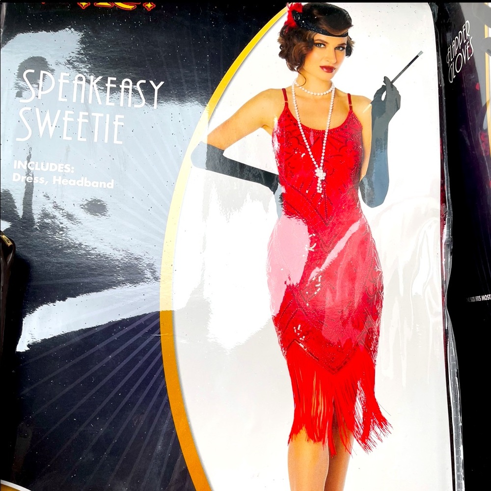 Sequin red dress costume with headband and gloves